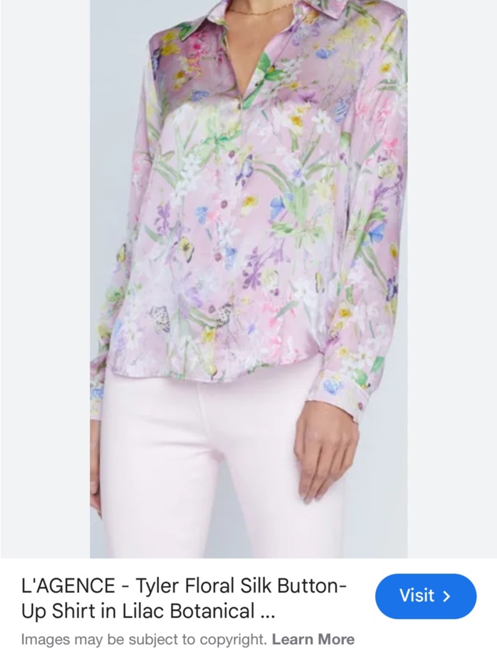 L'AGENCE Lilac Floral Silk Button-Down Shirt